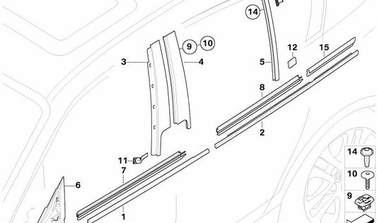 Decoración Marco de Ventana para BMW Serie 1 E87, E87N (OEM 51337154310). Original BMW