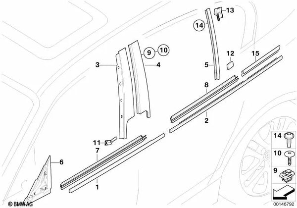 Sello de triángulo del espejo exterior derecho para BMW E87, E87N (OEM 51337129648). Original BMW