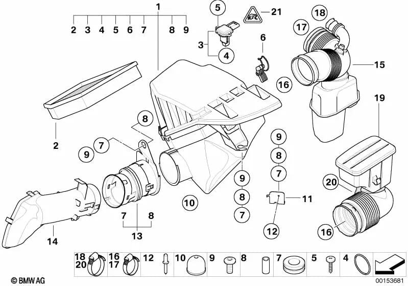 Silenciador de ruido de admisión para BMW Serie 5 E60, E60N, E61, E61N Serie 6 E63, E63N, E64, E64N (OEM 13717577778). Original BMW.