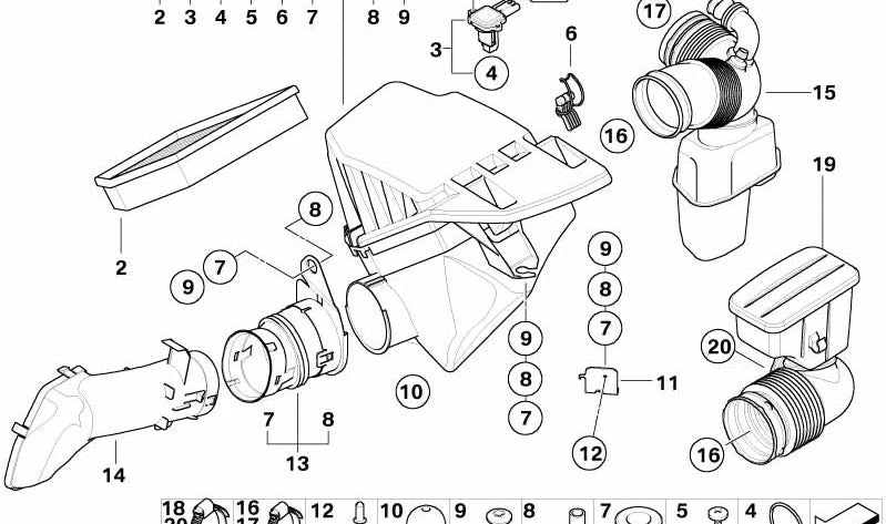 Silenciador de ruido de admisión para BMW Serie 5 E60N, E61N, Serie 6 E63N, E64N (OEM 13717577779). Original BMW