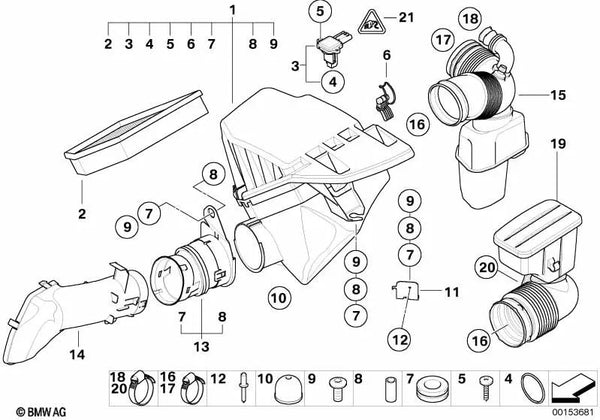 Silenciador de ruido de admisión para BMW Serie 5 E60, E60N, E61, E61N Serie 6 E63, E63N, E64, E64N (OEM 13717577778). Original BMW.