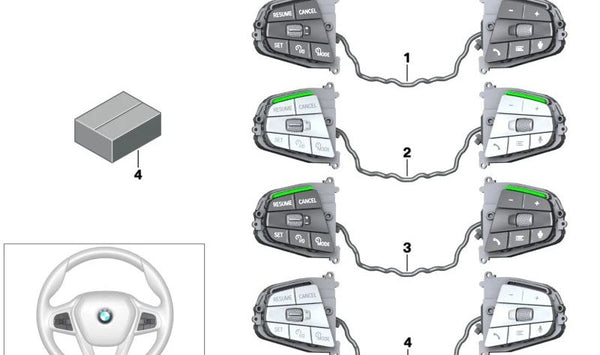 Botón para volante multifunción OEM 61315A3C106 para BMW G30, G31, G38, G32, G11, G12, G16, G05, G06, G07. Original BMW.