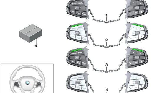 Mando multifunción para volante OEM 61315A43F12 para BMW G05, F95, G06, F96, G07, G09. Original BMW.