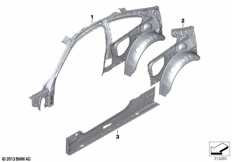 Inner side frame left for BMW 4 Series F32, F32N (OEM 41007343089). Original BMW.