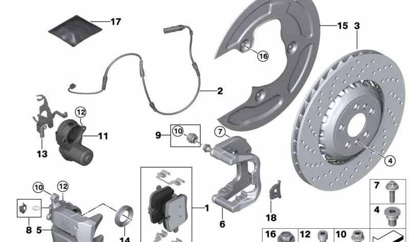 Linker Bremsträger für BMW 5er F90, F90N, 8er F91, F92, F93 (OEM 34208064493). Original BMW