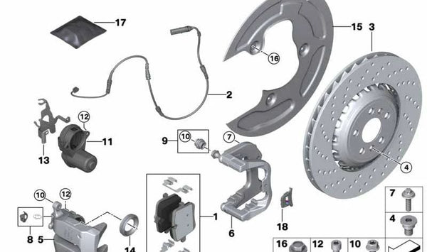 Soporte de freno izquierdo para BMW Serie 5 F90, F90N, Serie 8 F91, F92, F93 (OEM 34208064493). Original BMW