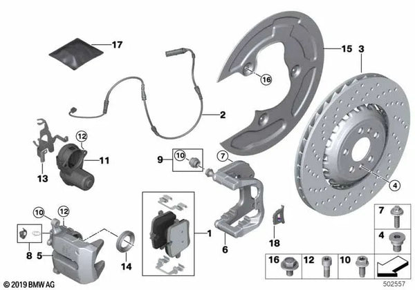 Soporte de freno derecho para BMW F90, F90N, F91, F92, F93 (OEM 34208064494). Original BMW