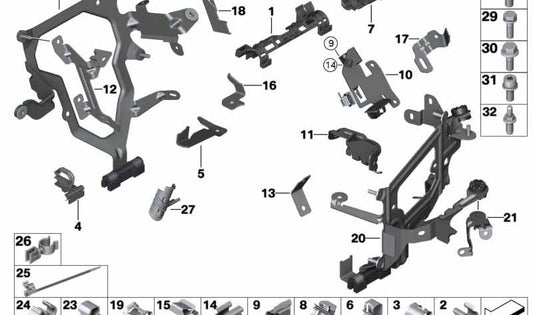 Soporte para BMW Serie 5 E60, E61, F07, F10, F11 y Serie 6 E63, E64, F06, F12, F13, Serie 7 E65, E66, F01, F02, X5 E70, F85, y X6 E71, F86 (OEM 12527520002). Original BMW