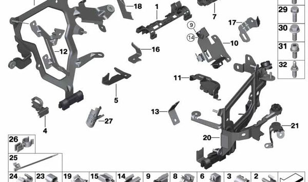 Soporte de batería OEM 12527610563 para BMW Serie 5 (F07, F10, F11), Serie 6 (F06, F12, F13) y Serie 7 (F01, F02). Original BMW.