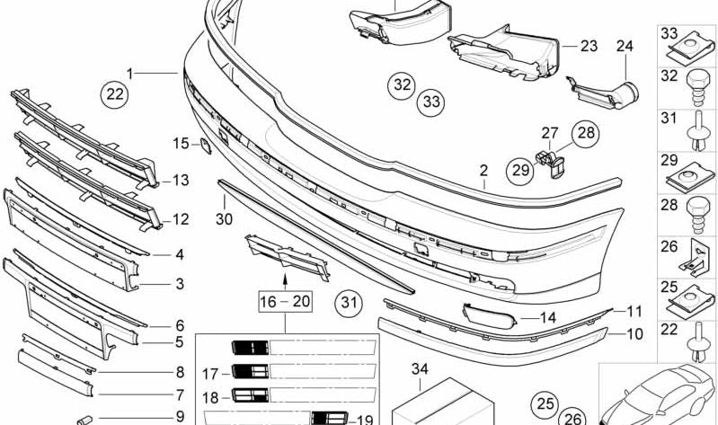 Front bumper trim primed for BMW E39 (OEM 51118208313). Original BMW