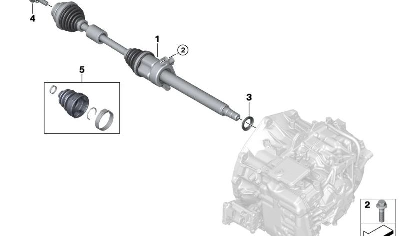 Eje de transmisión derecho OEM 31605A2DFD2 para BMW F40, F44, F45, F46, F48, F49, F39. Original BMW.