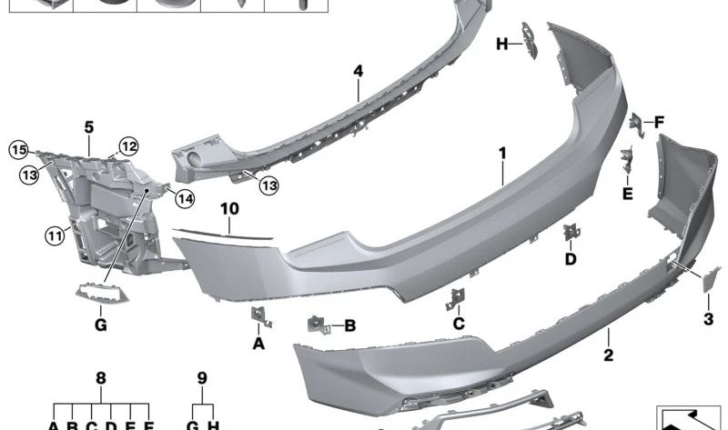 Diffusore posteriore inferiore OEM 51125A35F49 per BMW I20. Compatibile con tutti i modelli i20. BMW originale.