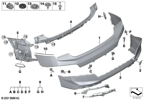 Parachoques trasero superior para BMW i I20 (OEM 51125A2F3C7). Original BMW.