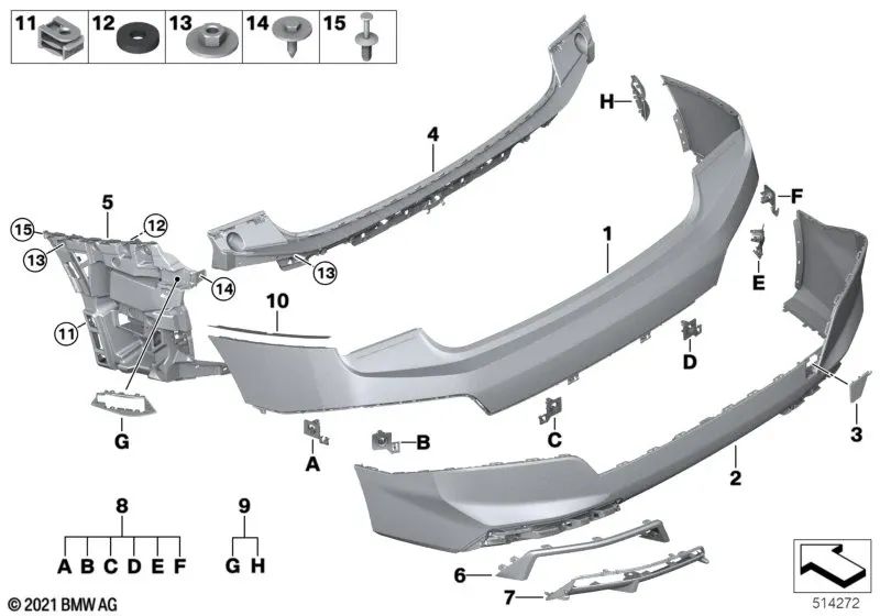 Juego de soportes para sensor PDC/PMA trasero para BMW i I20 (OEM 51125A36895). Original BMW