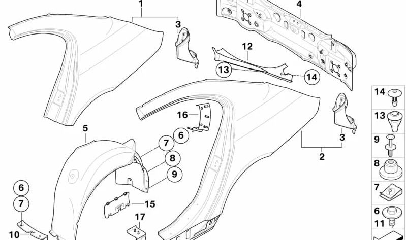 Placa de Refuerzo Pilar C Izquierda para BMW Serie 5 E60, E60N (OEM 41217275581). Original BMW