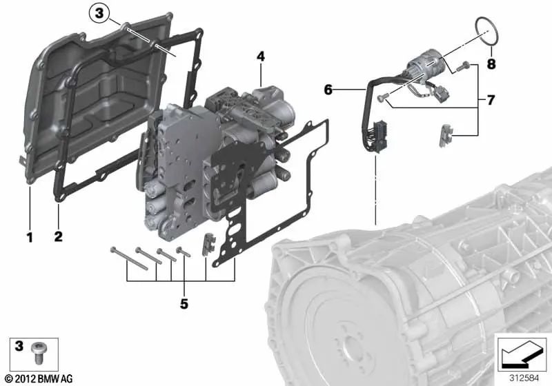 Tapa del Módulo Mecatrónica para BMW E82, E88, F87, F80, F82, F83, F10, F06, F12, F13, E89 (OEM 28608064572). Original BMW.