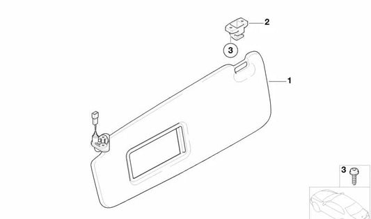 Visera parasol luz de maquillaje izquierda para BMW E65, E66 (OEM 51167017791). Original BMW