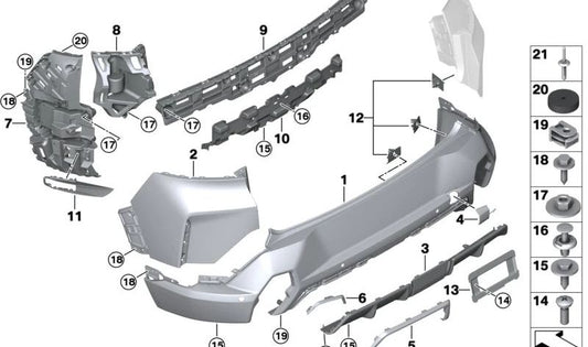 Soporte paragolpes trasero izquierdo para BMW G09 (OEM 51129450907). Original BMW