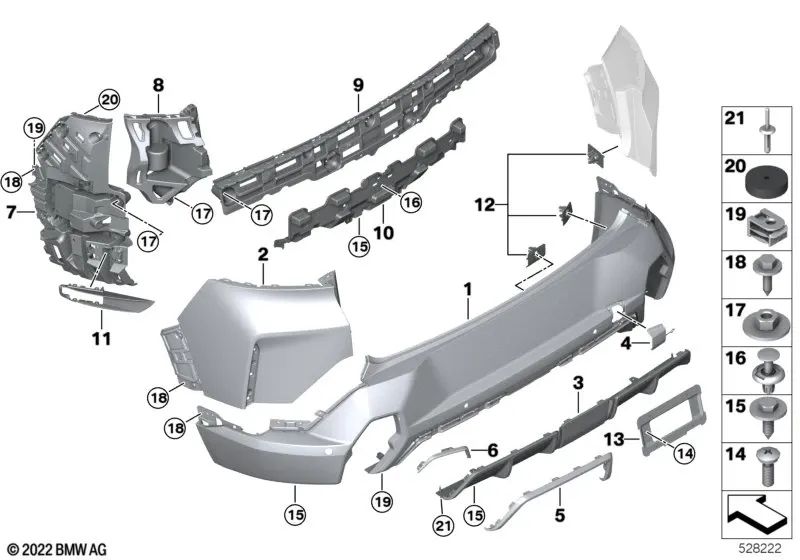 Rechte Abgasanlagenverkleidung für BMW G09 (OEM 51125A49A72). Original BMW