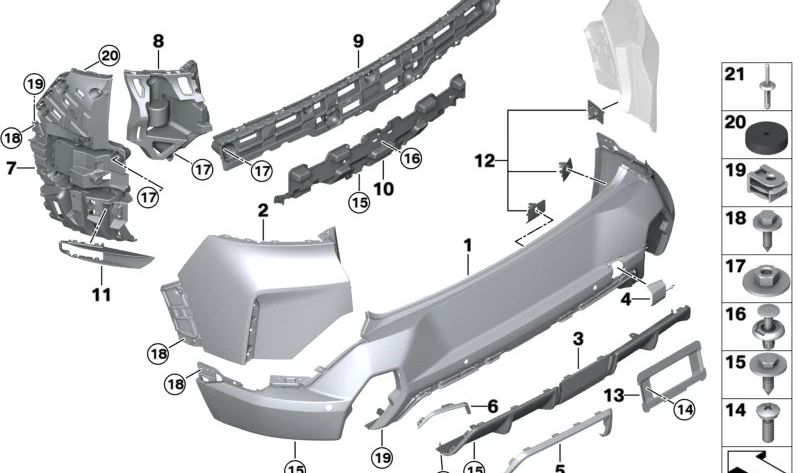 Embellecedor trasero izquierdo para paragolpes OEM 51125A4E0B1 para BMW. Compatible con modelos: X5 (G05), X6 (G06), X7 (G07). Original BMW.