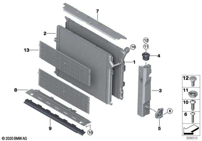 Portamódulos izquierdo para BMW F20N, F21N, F22, F23, F30N, F31N, F34N, F35N, F32, F33, F36 (OEM 17119487032). Original BMW