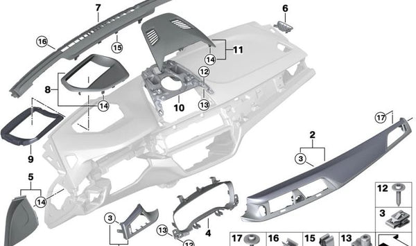 Embellecedor de salpicadero Fineline Ridge OEM 51459337252 para BMW G30, G31, G32. Original BMW