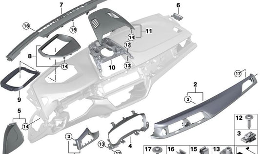 Center Speaker Mount for BMW 5 Series F90, F90N, G30, G30N, G31, G31N, 6 Series G32, G32N (OEM 51459358056). Original BMW.