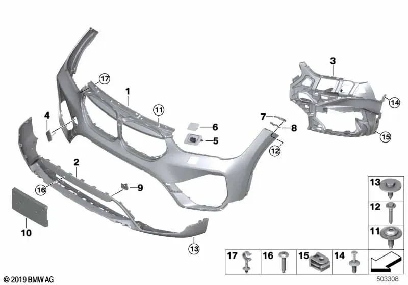 Soporte de faro antiniebla derecho para BMW F48N (OEM 51117954216). Original BMW