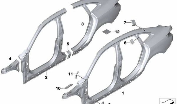 Refuerzo de chapa pilar D derecho OEM 41009466220 para BMW F44. Original BMW.