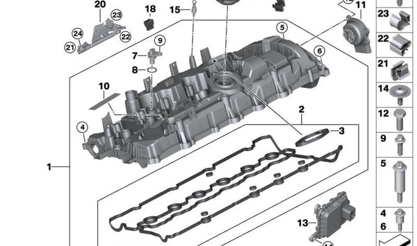 Tapa de culata OEM 11121021195 para BMW G60, G70, G05, G09. Original BMW.