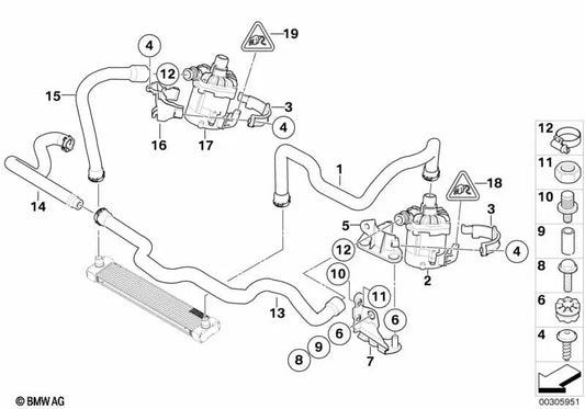 Manguera de refrigerante para BMW X5 E70, X6 E71 (OEM 17127589738). Original BMW.