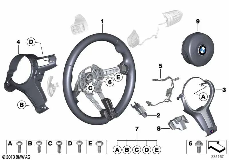 M Sport Leather Steering Wheel for BMW F87, F87N 2 Series, F80, F80N 3 Series, F82, F82N, F83, F83N 4 Series (OEM 32307847607). Original BMW