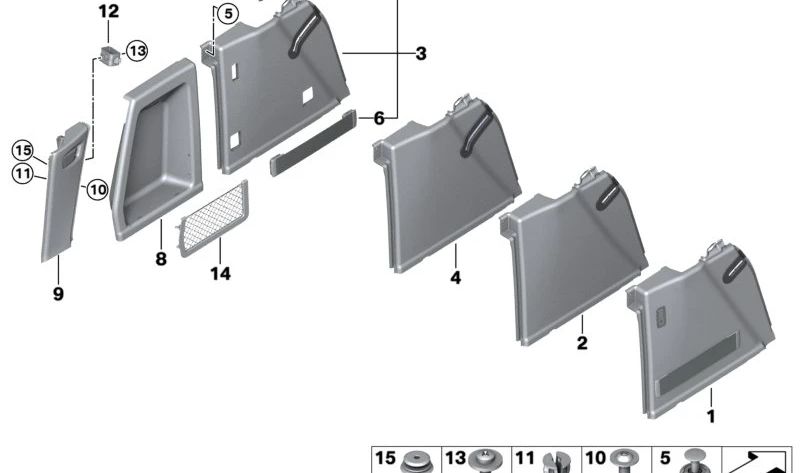 Revestimiento lateral maletero izquierdo OEM 51487452459 para BMW G01, F97. Original BMW.