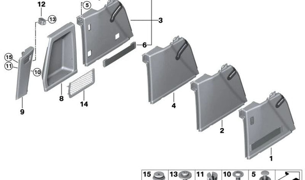 Revestimiento lateral maletero izquierdo OEM 51487452459 para BMW G01, F97. Original BMW.