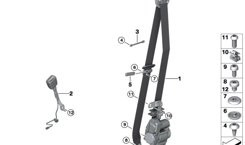 Cintura di sicurezza frontale destra 72118747228 per BMW G20, G21, G28, G80, G81, G26. BMW originale.