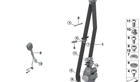 Ceinture de sécurité avant droite 72118747228 pour BMW G20, G21, G28, G80, G81, G26. BMW d'origine.