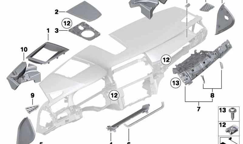 Cubierta de la tobera del descongelador izquierda para BMW Serie 7 F01, F02 (OEM 51459180593). Original BMW