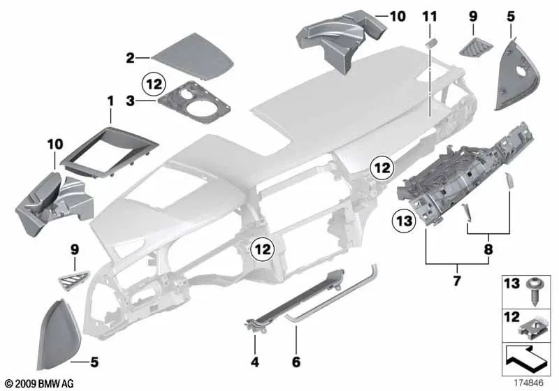 Rahmen für Head-Up-Display für BMW 7er F01, F01N, F02, F02N, F04 (OEM 51459172952). Original BMW