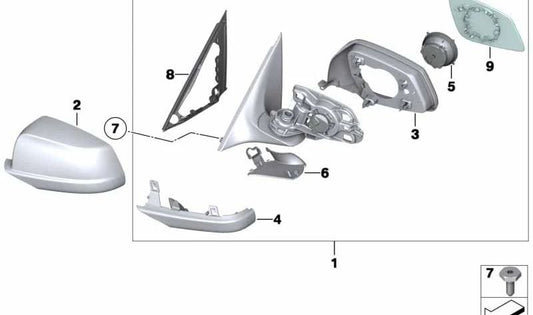 Retrovisor exterior derecho (sin cristal, calefactado) OEM 51167394770 para BMW F18 (Serie 5). Original BMW.