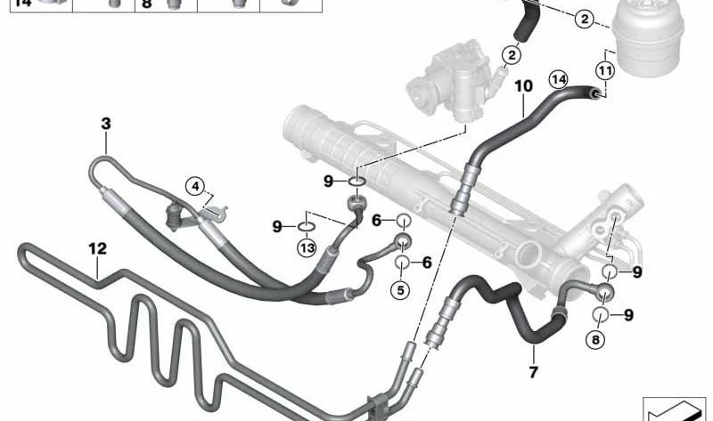 Tubo de retorno de la dirección activa para BMW Serie 3 E90N, E91N, E92, E92N, E93, E93N (OEM 32416783731). Original BMW