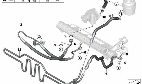 Tubo de retorno de la dirección activa para BMW Serie 3 E90N, E91N, E92, E92N, E93, E93N (OEM 32416783731). Original BMW