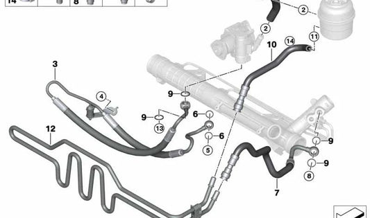 Latiguillo de dirección asistida OEM 32416787460 para BMW Serie 3 (E90, E91, E92, E93). Original BMW.