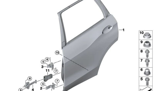 Puerta trasera izquierda OEM 41528738553 para BMW G05. Original BMW.