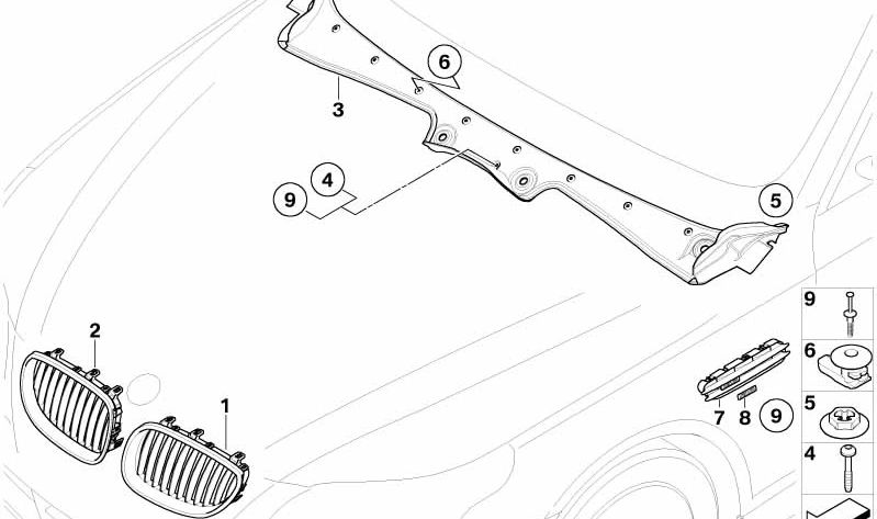 Griglia lato anteriore destro 51137896850 per BMW E60, E61. BMW originale.