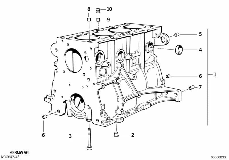 Cárter del cigüeñal con pistones para BMW E30, E34 (OEM 11111739594). Original BMW.