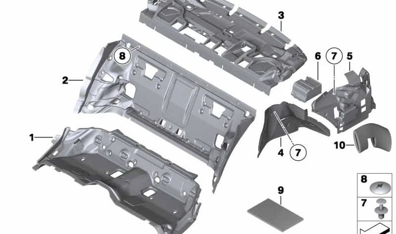 Aislamiento Acústico del Suelo Trasero para BMW F01, F02, F04 (OEM 51489149159). Original BMW