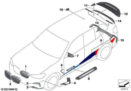 Deflector de aire delantero derecho para BMW X3 F97, X4 F98 (OEM 51118077064). Original BMW