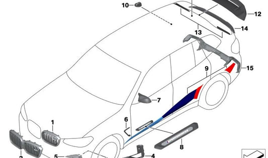 Staulippe delantera izquierda para BMW F97, F98 (OEM 51118077063). Original BMW