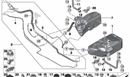 Depósito SCR activo para BMW F07, F10, F11 (OEM 16197212607). Original BMW