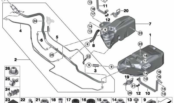 Depósito SCR activo para BMW F07, F10, F11 (OEM 16197212607). Original BMW